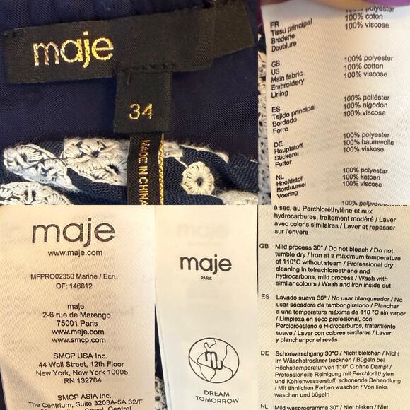 Maje Ridol Embroidered Organza-Voile Mini Dress Puff Sleeve EU 34 / US XS - Picture 8 of 8